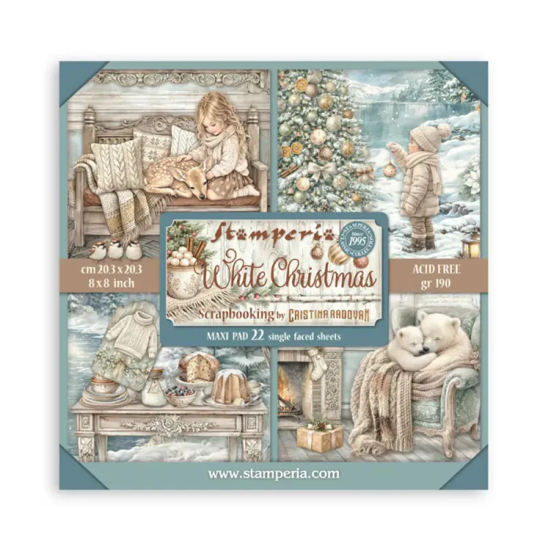 Stamperia - White Christmas - Singled sided - Paper Pad 8 x 8