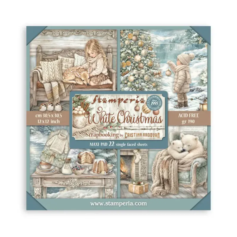 Stamperia - White Christmas - Singled sided - Paper Pad 22 pk - 12 x 12