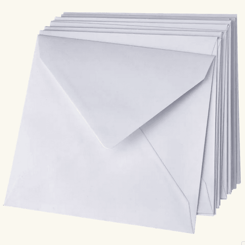 Konvolutter- hvite-med perlemor skimmer- str 16x16 cm-10 stk i pakken