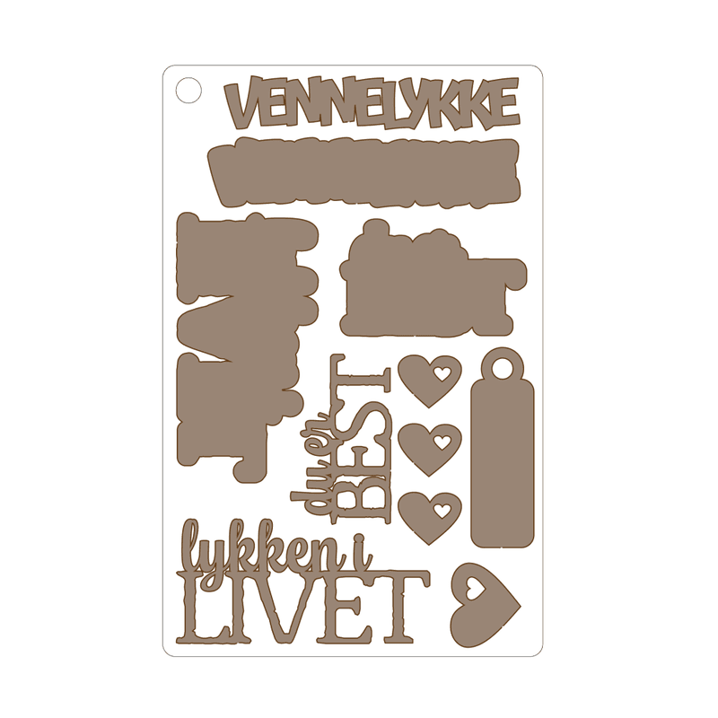 Vennelykke, selvklebende laserkutt på plate 9x14cm