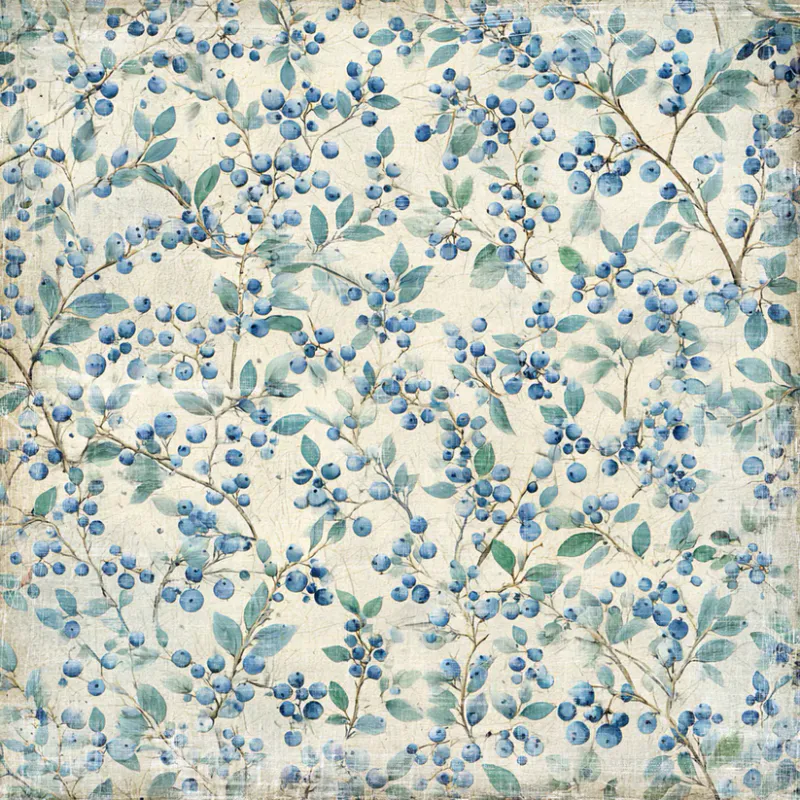 Reprint -Summer Garden Blueberries - Blue Flowers-12x12 inch-RP0753