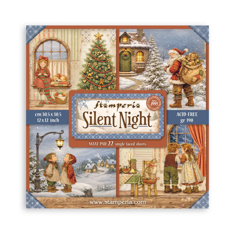 Stamperia -Silent Night –22 ark-ensidig med hvit bakgrunn 12x12 inch